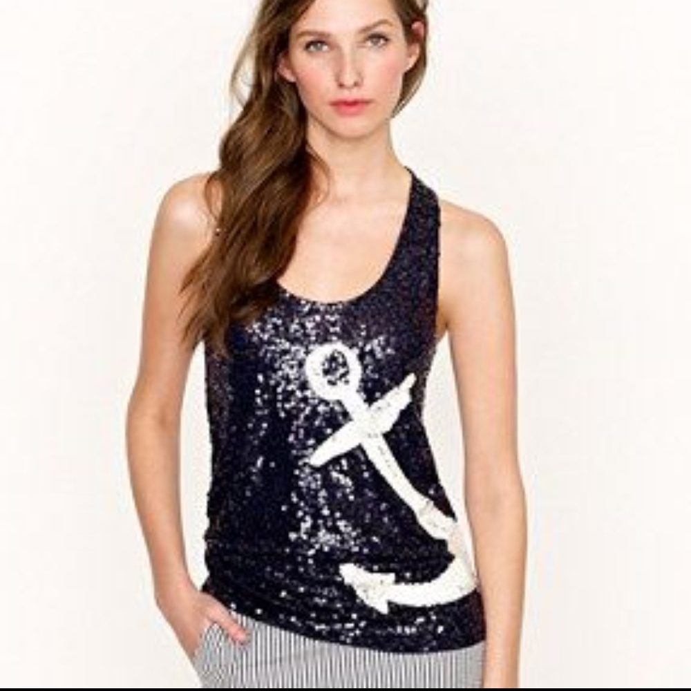 J. Crew Anchor Navy and White Sequin Tank